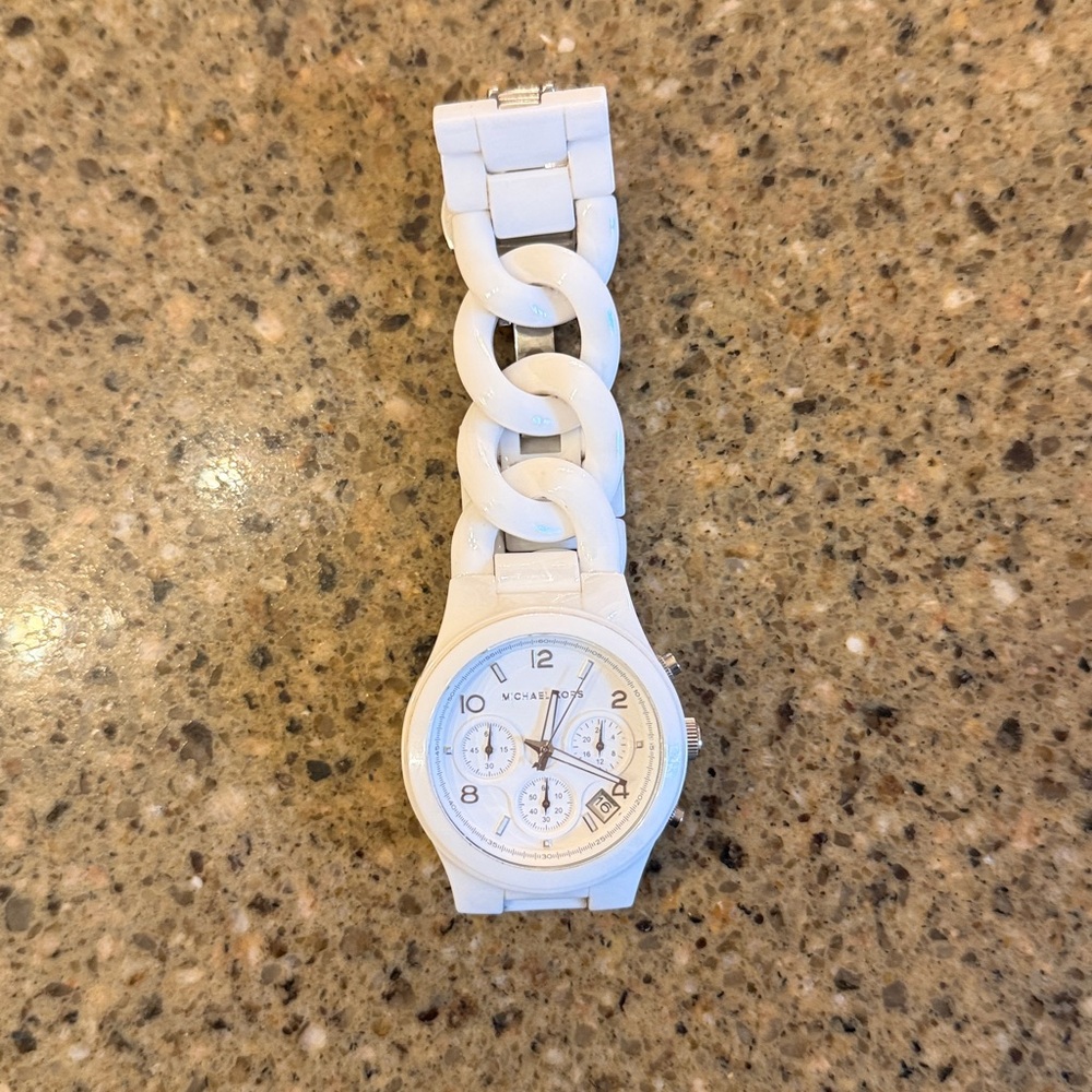 Michael Kors White Ceramic Link Chronograph Bracelet Watch - Picture 2 of 3
